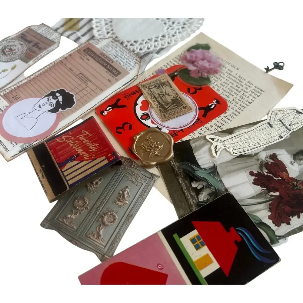 20 Pc Vintage Style Junk Journal Kit Ephemera Pack Matchbook Wax Seal Key Tag
